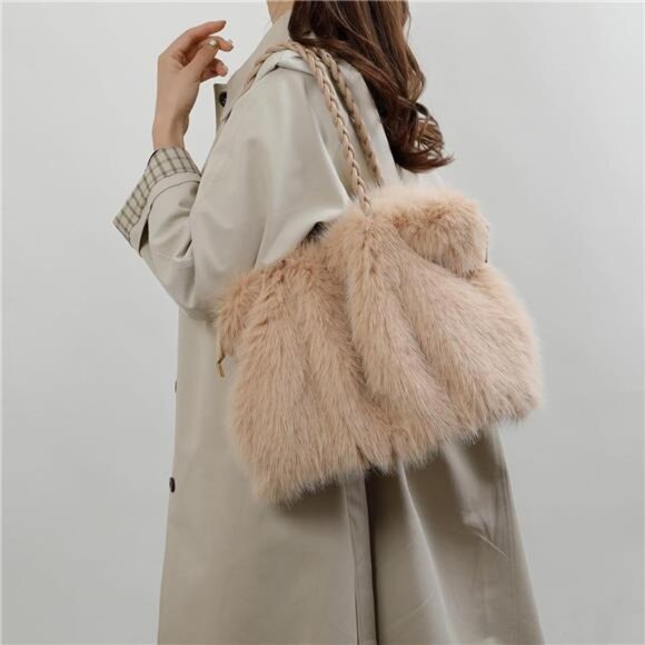 Furry Purse Winter Fluffy Bags Beige - Picture 3 of 4